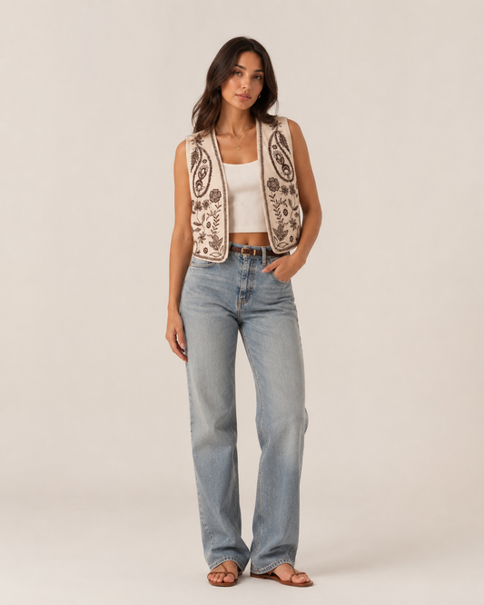 Boho regular fit embroidered vest