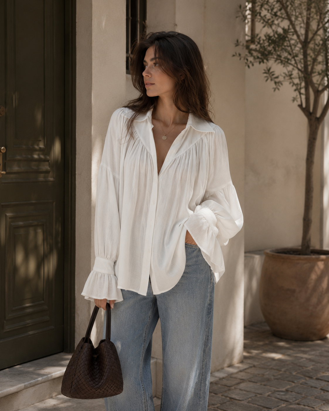 Ruffle sleeve oversized shirt