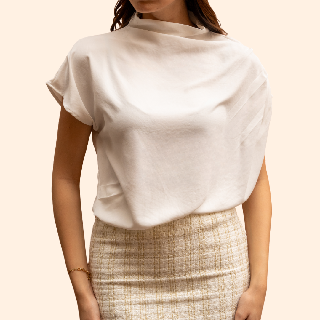 Solid mock neck ruched T-shirt