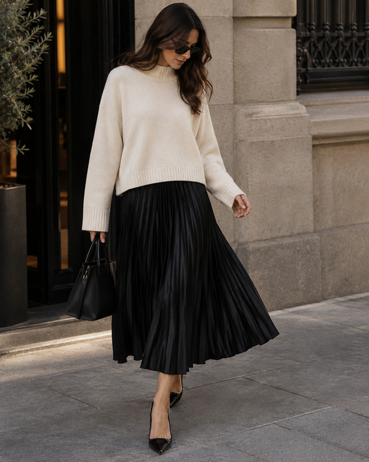 Pleated high waist midi skirt