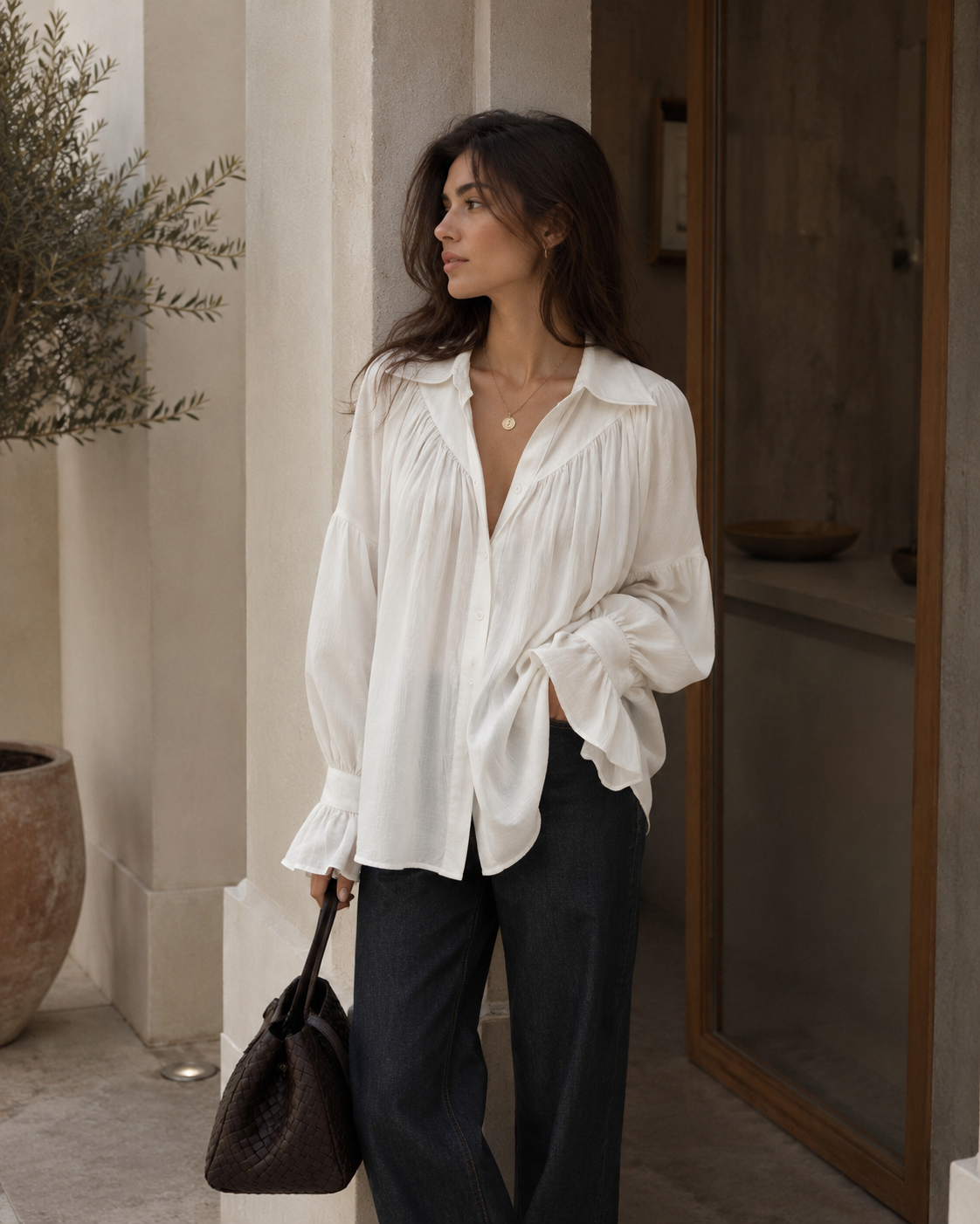 Ruffle sleeve oversized shirt
