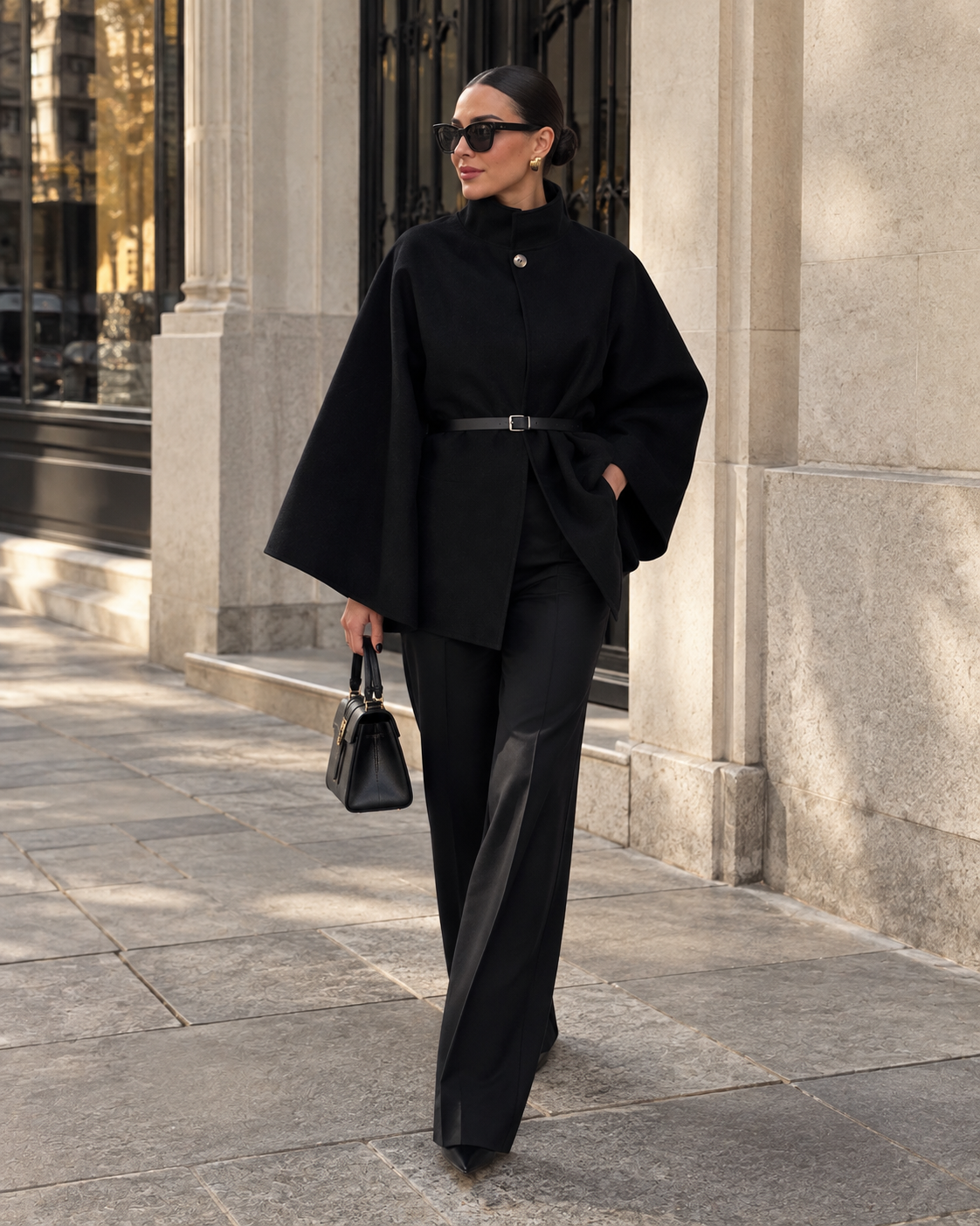 Single-breasted coat with high collar