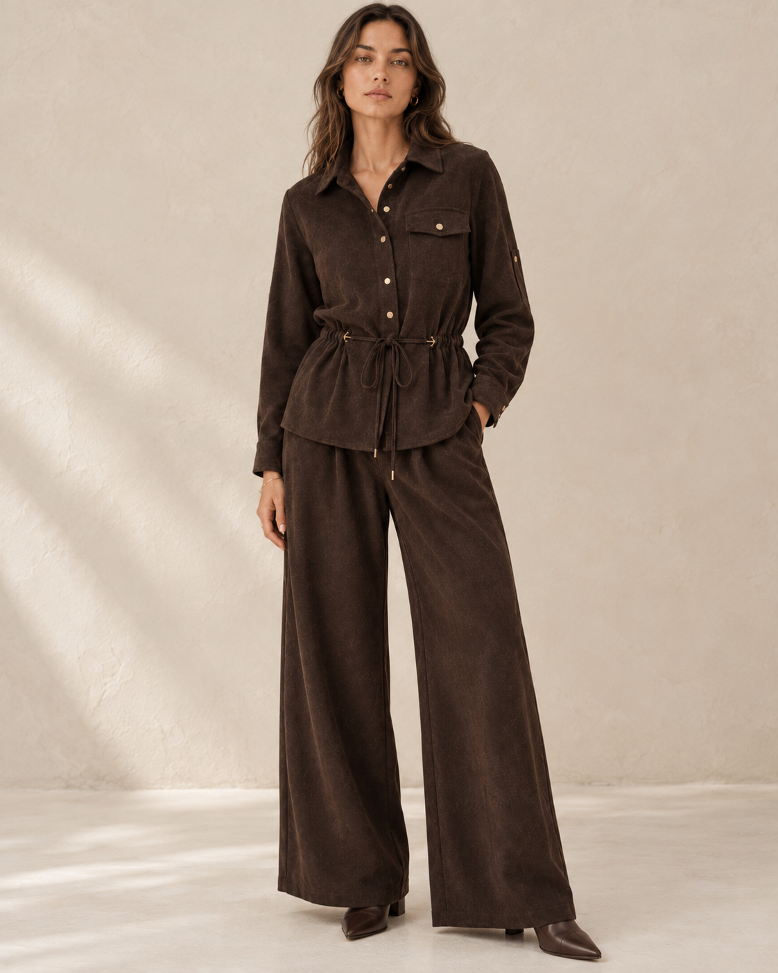 Suede shirt and pants set