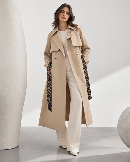 Leopard garnished trench coat
