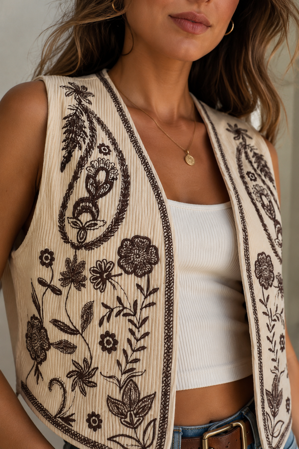 Boho regular fit embroidered vest