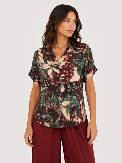 Floral print short-sleeved blouse