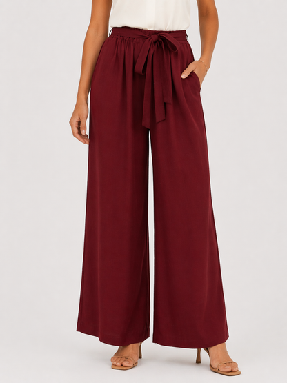 Fluid tie-waisted wide-leg pants