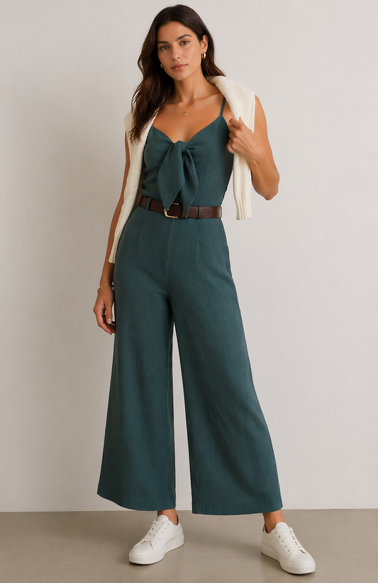 Bow strap midi jumpsuit