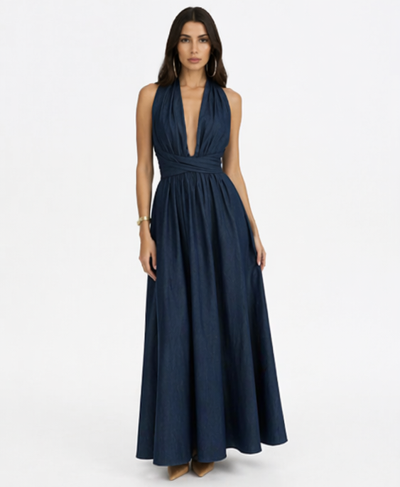 Deep V-neck multi-wrap maxi dress