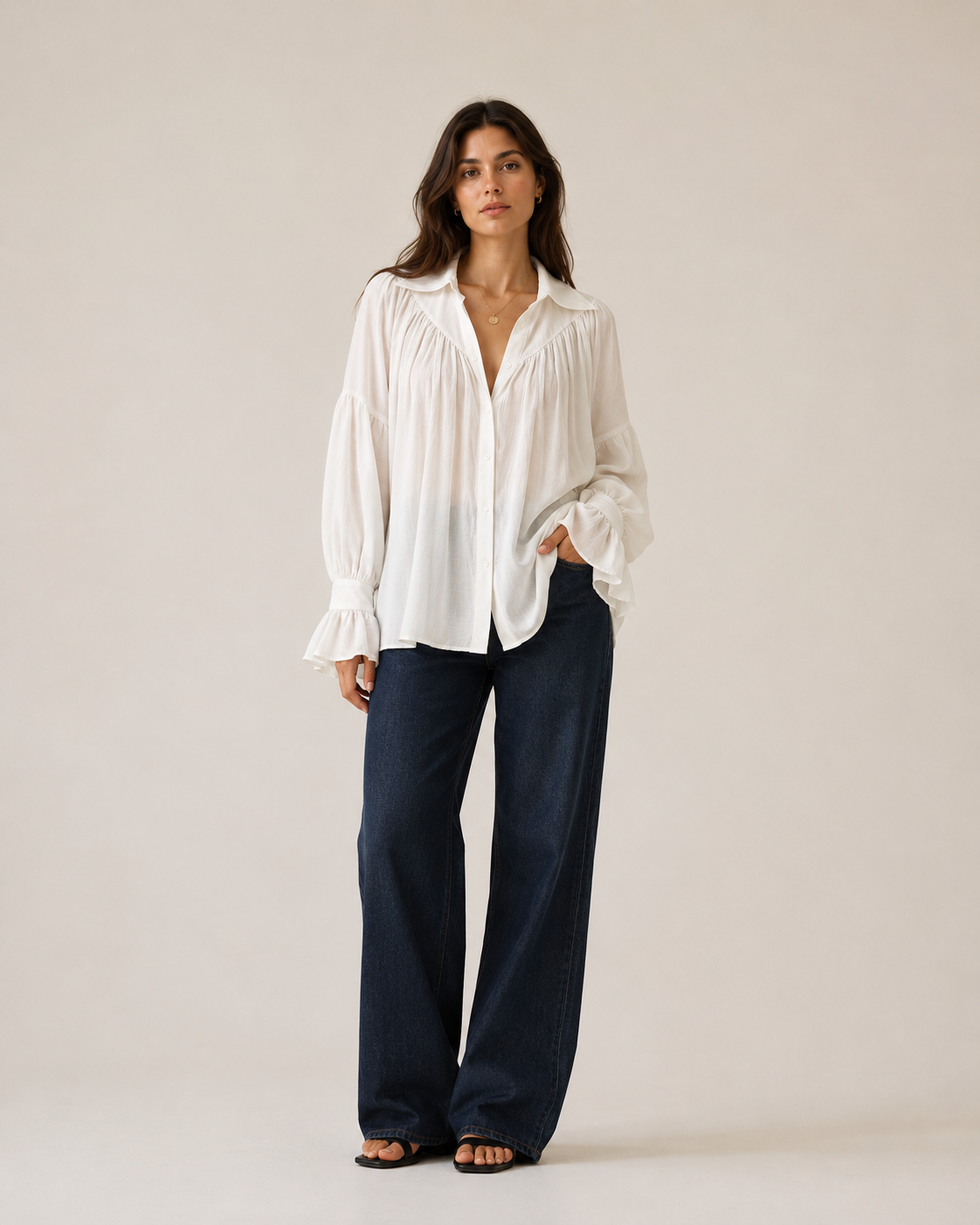 Ruffle sleeve oversized shirt