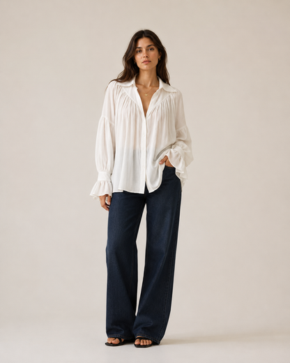 Ruffle sleeve oversized shirt