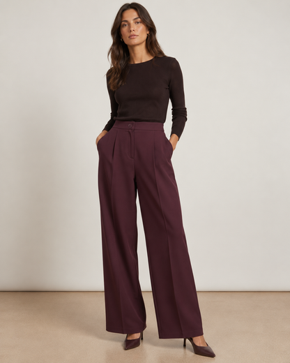 High-waist wide-leg burgundy pants