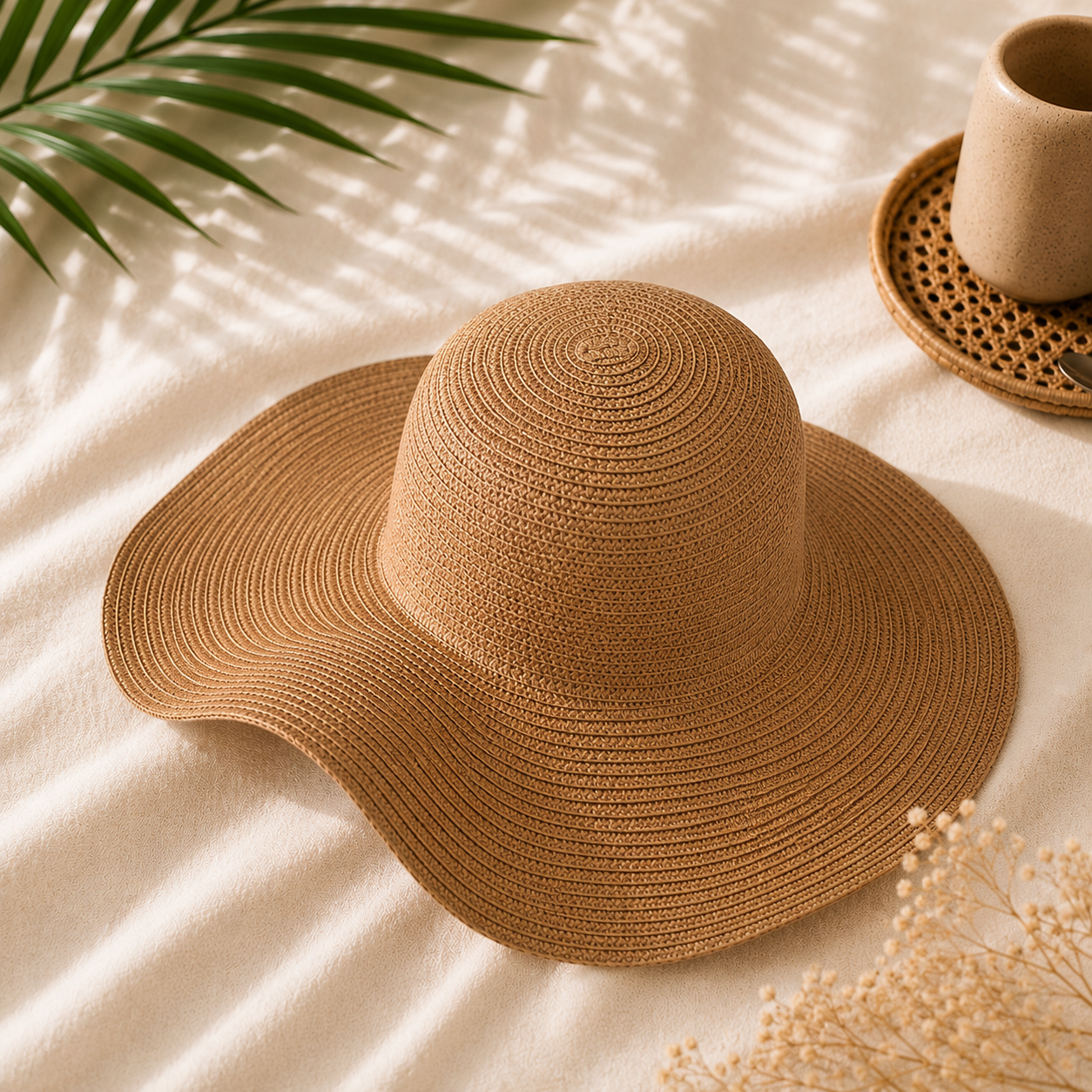 Wide straw hat