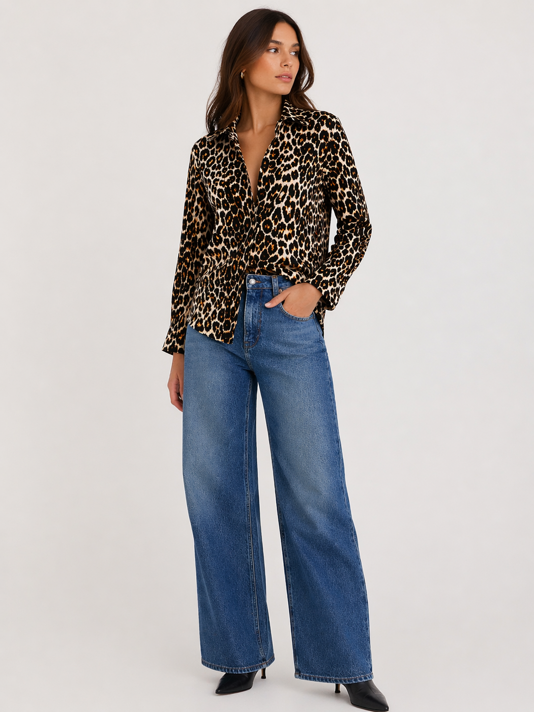 Leopard print long sleeve oversized shirt