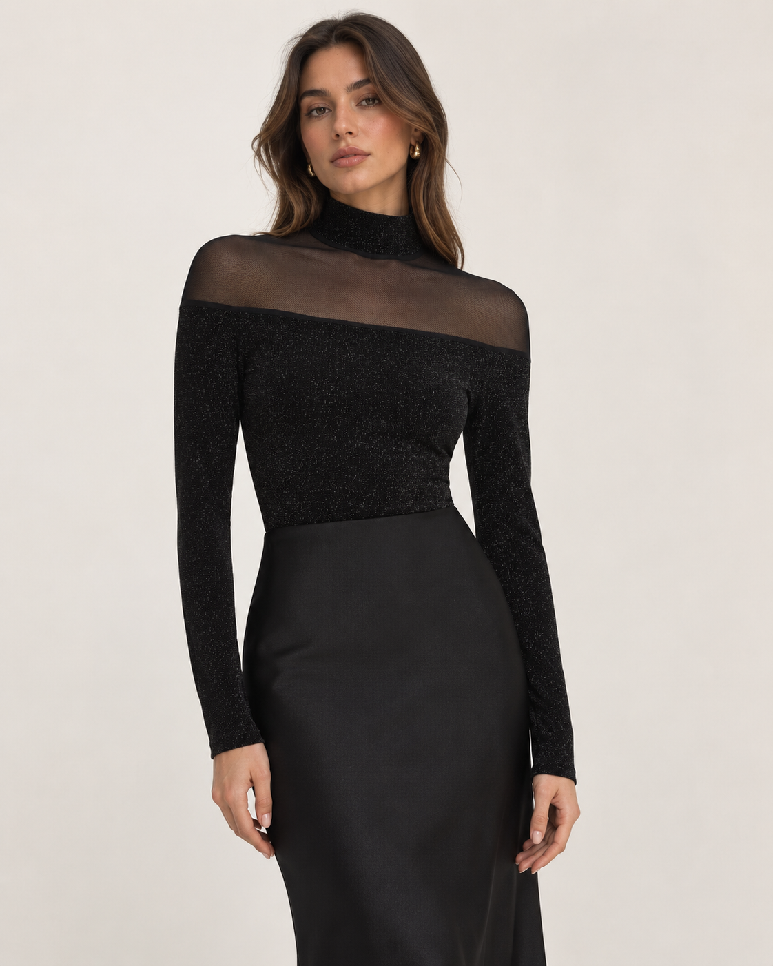 Mousseline high neck black top