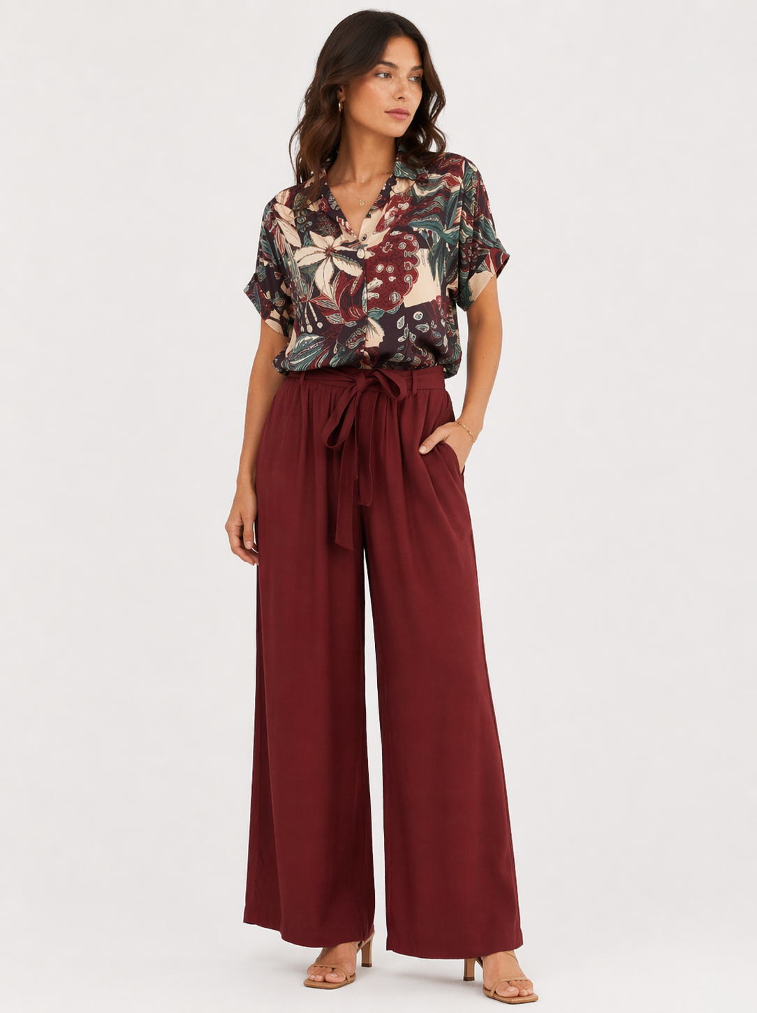 Floral print short-sleeved blouse