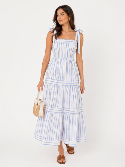 Striped midi-long dress