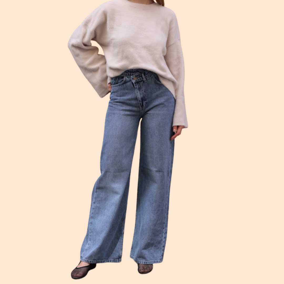 Asymmetric wide-leg jeans