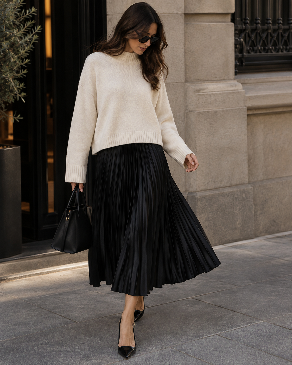 Pleated high waist midi skirt